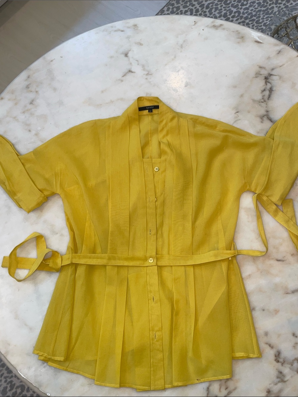 Gucci Bright Yellow Silk-Look Blouse - Picture 8 of 14
